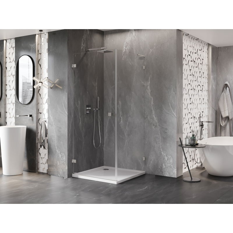 Mexen Lunar-B L Hinged Shower Enclosure Left 80 x 80 cm, Transparent, Brushed Nickel - 832L-080-080-97-00-L