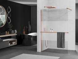Mexen Kioto+ douchewand met plank Walk-in 90 x 200 cm, transparant/geëtst, roze goud - 800-090-121-60-35
