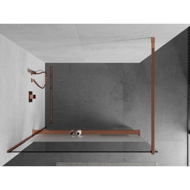 Mexen Kioto+ ścianka prysznicowa z półką Walk-in 90 x 200 cm, transparent/szron, różowe złoto - 800-090-121-60-35