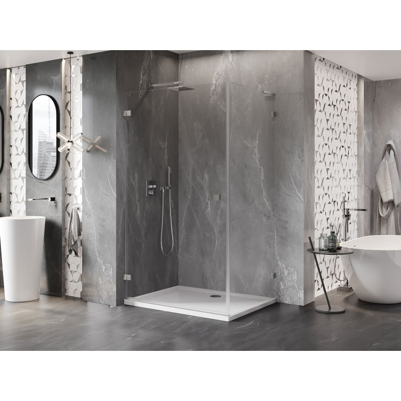 Mexen Lunar-B L Left-Swinging Shower Enclosure 100 x 80 cm, Transparent, Brushed Nickel- 832L-100-080-97-00-L