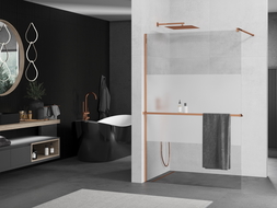 Mexen Kioto+ douchewand met plank Walk-in 100 x 200 cm, transparant/geëmbost, roze goud - 800-100-121-60-35