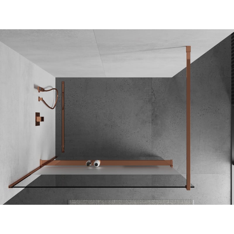 Mexen Kioto+ paroi de douche avec étagère Walk-in 100 x 200 cm, transparent/sablé, or rose - 800-100-121-60-35