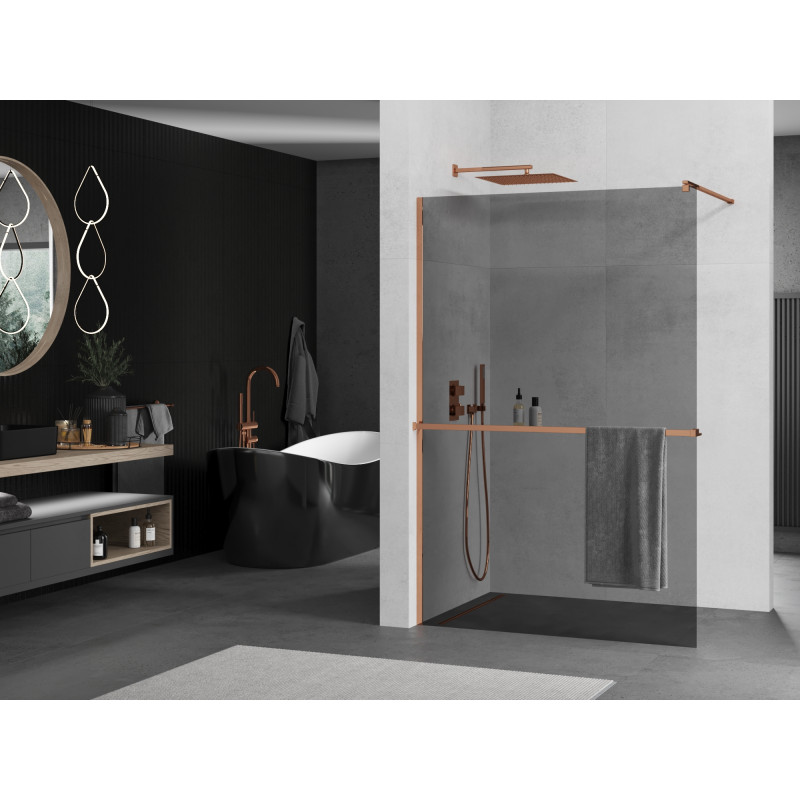 Mexen Kioto+ mampara de ducha con estante Walk-in 90 x 200 cm, grafito, oro rosa - 800-090-121-60-40