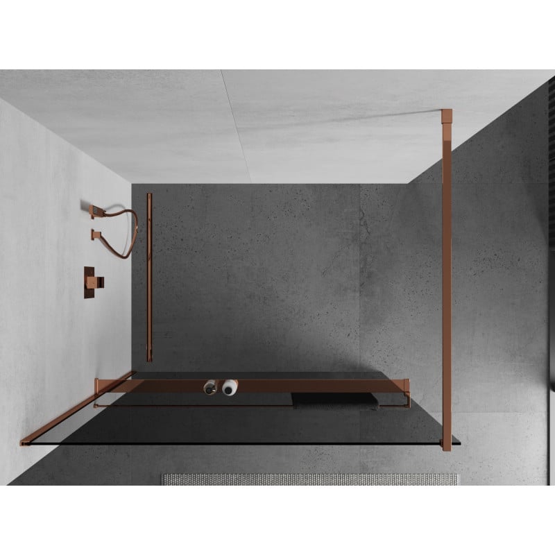 Mexen Kioto+ panel de ducha con estante Walk-in 100 x 200 cm, grafito, oro rosa - 800-100-121-60-40