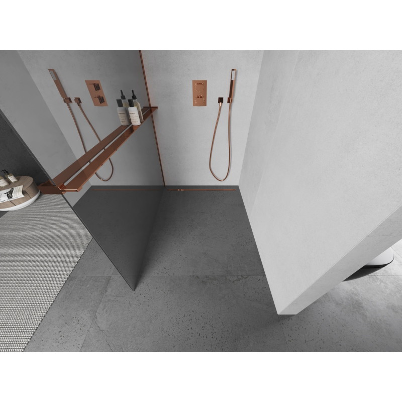 Mexen Kioto+ dušisein koos riiuliga Walk-in 70 x 200 cm, peegel, roosa kuld - 800-070-121-60-50