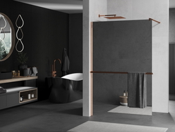Mexen Kioto+ ścianka prysznicowa z półką Walk-in 70 x 200 cm, lustro, różowe złoto - 800-070-121-60-50