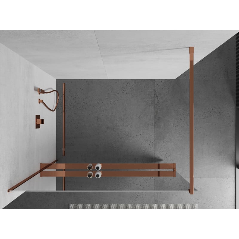 Mexen Kioto+ paratia doccia con mensola Walk-in 70 x 200 cm, specchio, oro rosa - 800-070-121-60-50