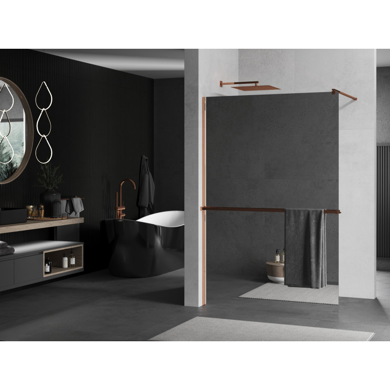 Mexen Kioto+ paroi de douche avec étagère Walk-in 100 x 200 cm, miroir, or rose - 800-100-121-60-50
