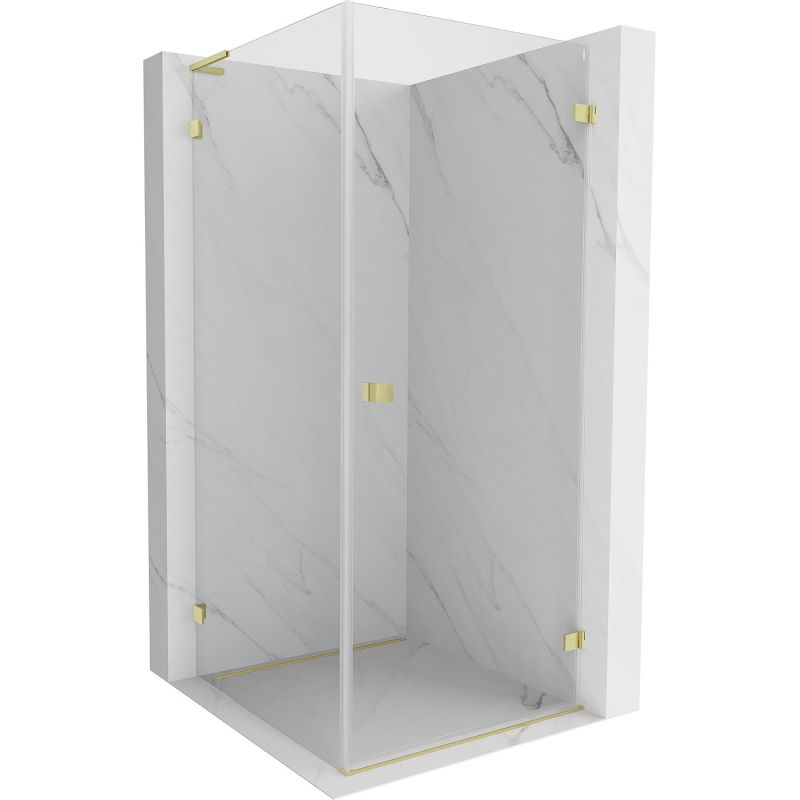 Mexen Lunar-B L Duschkabine, schwenkbar, rechts, 70 x 70 cm, transparent, gebürstetes Gold - 832L-070-070-55-00-P