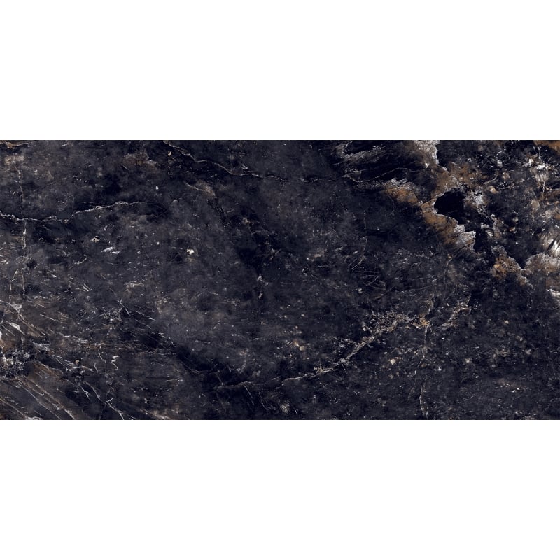 Mexen Rokocha Black Glazed Rectified Porcelain G1, Floor and Wall Tile 120 x 60 cm, High Gloss - TL205-120-060-01