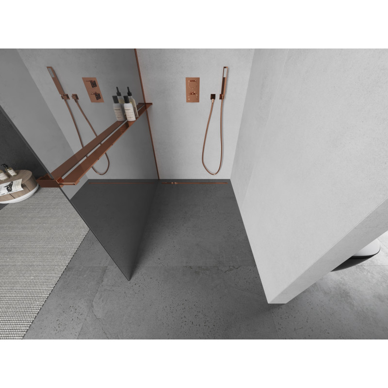Mexen Kioto+ panel de ducha con estante Walk-in 120 x 200 cm, espejo, oro rosa - 800-120-121-60-50
