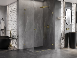 Mexen Lunar-B L Duschkabine schwenkbar rechts 100 x 80 cm, transparent, gebürstetes Gold - 832L-100-080-55-00-P