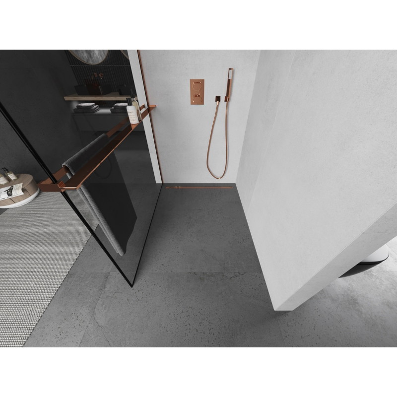 Mexen Kioto+ dušisein riiuliga Walk-in 100 x 200 cm, must raam, roosa kuld - 800-100-121-60-70