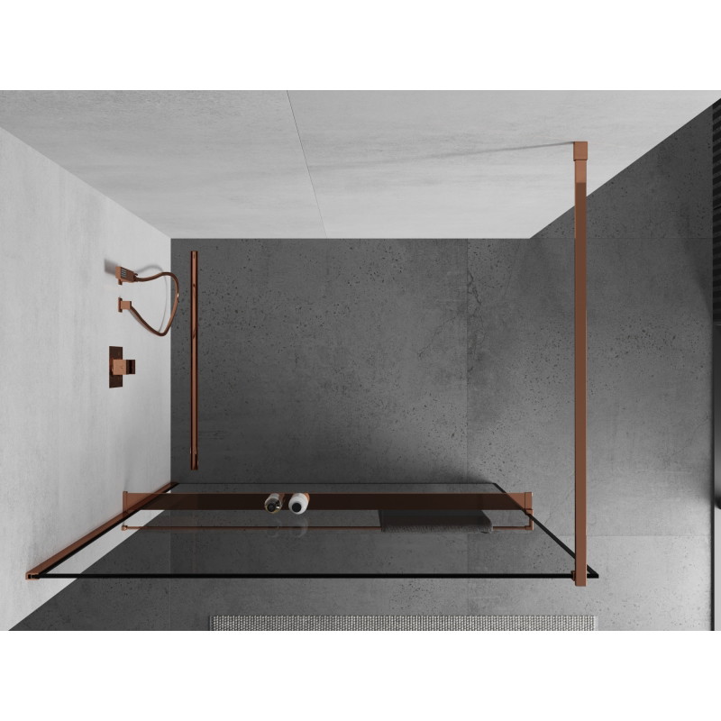 Mexen Kioto+ dušisein riiuliga Walk-in 100 x 200 cm, must raam, roosa kuld - 800-100-121-60-70
