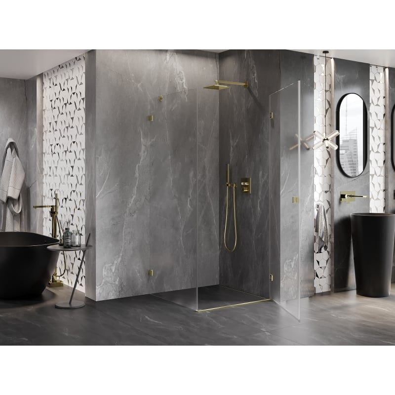 Mexen Lunar-B L cabine de douche battante droite 90 x 90 cm, transparent, or brossé - 832L-090-090-55-00-P