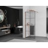 Mexen Kioto+ paroi de douche avec étagère Walk-in 70 x 200 cm, grille noire, or rose - 800-070-121-60-77