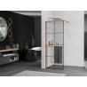 Mexen Kioto+ ścianka prysznicowa z półką Walk-in 90 x 200 cm, czarna kratka, różowe złoto - 800-090-121-60-77