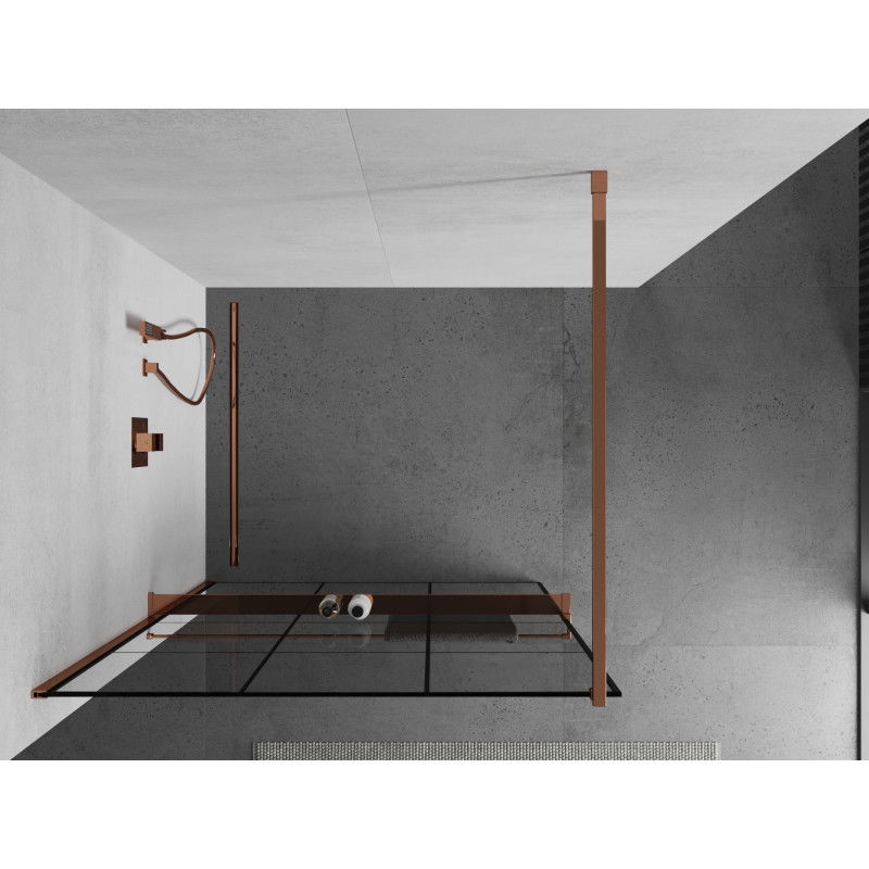 Mexen Kioto+ shower wall with shelf Walk-in 120 x 200 cm, black grid, rose gold - 800-120-121-60-77