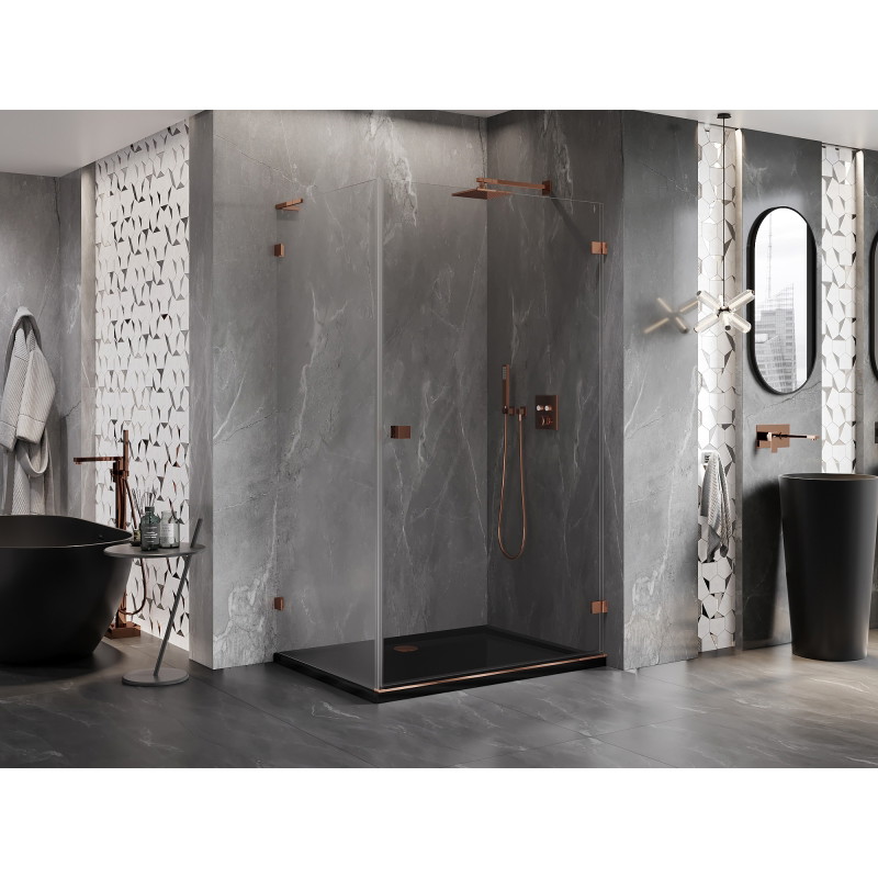 Mexen Lunar-B L dušinurk parempoolne 100 x 80 cm, läbipaistev, roosa kuld - 832L-100-080-60-00-P