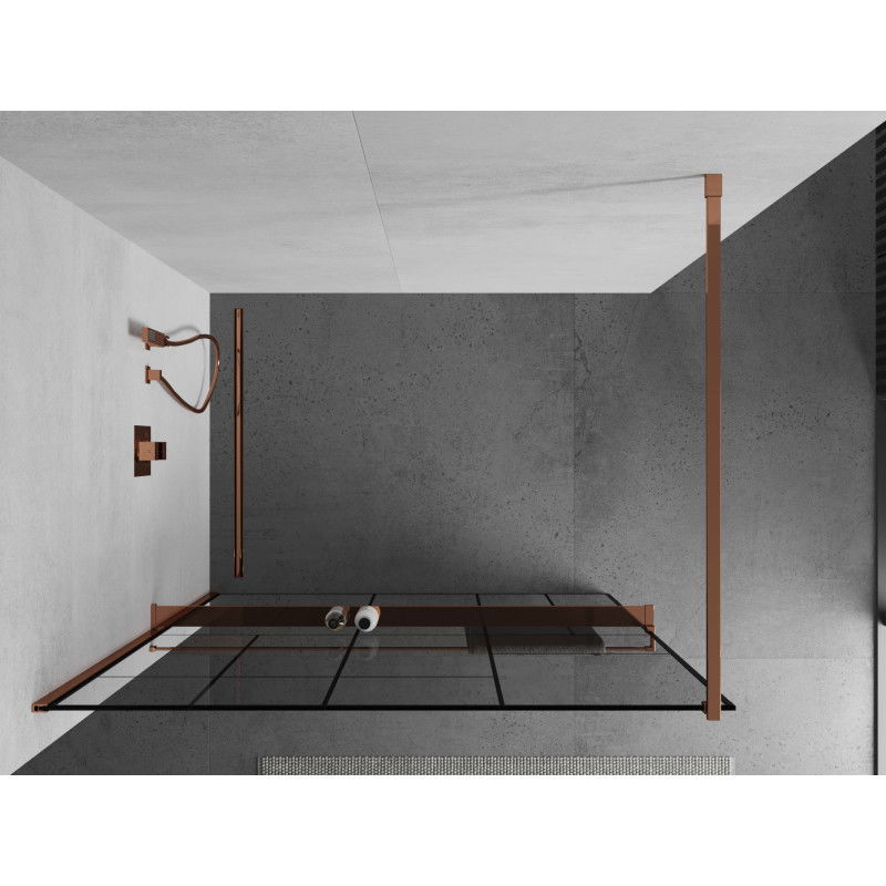 Mexen Kioto+ douchewand met plank Walk-in 110 x 200 cm, zwart patroon, roze goud - 800-110-121-60-78