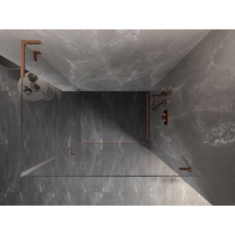 Mexen Lunar-B L Duschkabine, schwenkbar, rechts, 85 x 70 cm, transparent, gebürstetes Kupfer - 832L-085-070-65-00-P