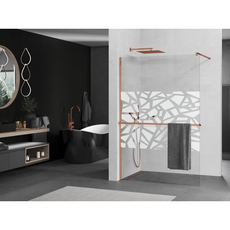 Mexen Kioto+ paroi de douche avec une étagère Walk-in 70 x 200 cm, motif blanc, or rose - 800-070-121-60-85