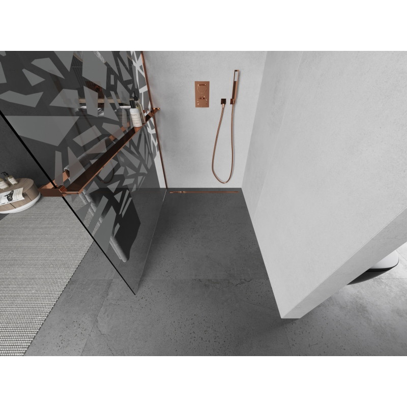 Mexen Kioto+ dušisein riiuliga Walk-in 120 x 200 cm, valge muster, roosa kuld - 800-120-121-60-85