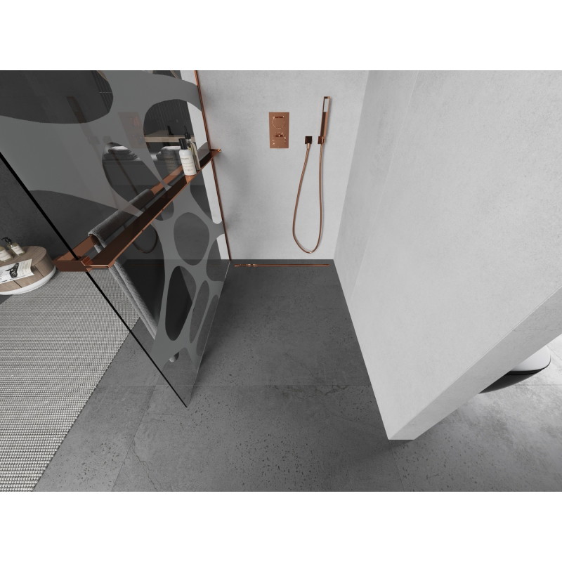 Mexen Kioto+ dušisein riiuliga Walk-in 70 x 200 cm, valge laine, roosa kuld - 800-070-121-60-97