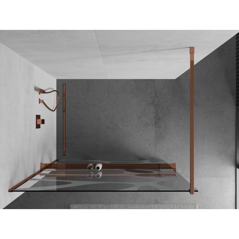 Mexen Kioto+ dušisein riiuliga Walk-in 90 x 200 cm, valge laineline, roosa kuld - 800-090-121-60-97