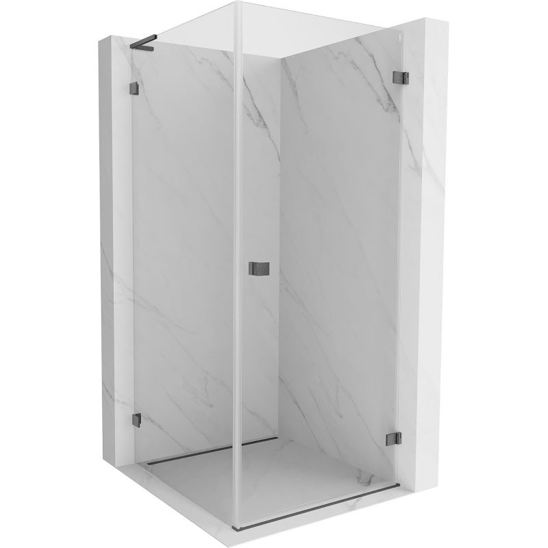 Mexen Lunar-B L Duschkabine schwenkbar rechts 100 x 100 cm, transparent, gebürstet gun gray - 832L-100-100-66-00-P