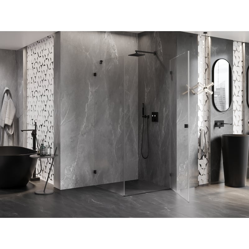 Mexen Lunar-B L cabine de douche battante droite 90 x 90 cm, transparent, noir - 832L-090-090-70-00-P