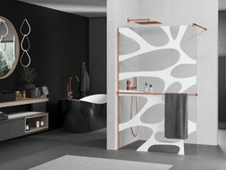 Mexen Kioto+ ścianka prysznicowa z półką Walk-in 80 x 200 cm, biała fala, różowe złoto - 800-080-121-60-97