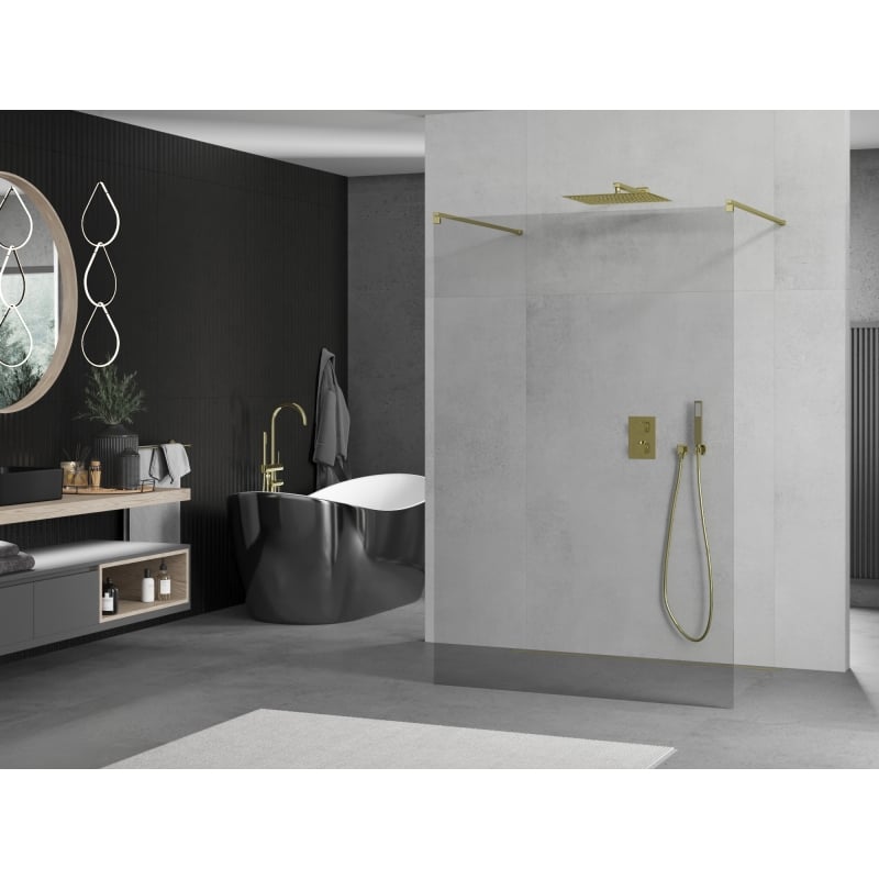 Mexen Kioto paroi de douche autoportante 160 x 200 cm, transparent 8 mm, or - 800-160-002-50-00
