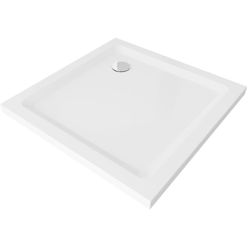 Mexen Flat plato de ducha cuadrado slim 70 x 70 cm, blanco, sifón cromado - 40107070