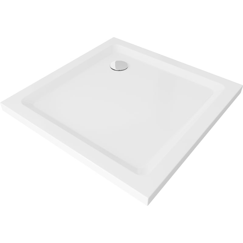 Mexen Flat vierkante douchebak slim 70 x 70 cm, wit, sifon chroom - 40107070