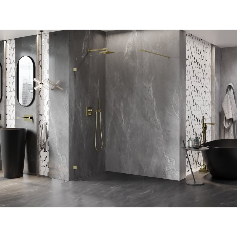 Mexen Lunar paroi de douche Walk-in gauche 70 x 200 cm, transparent 8 mm, or brossé - 830-070-000-55-00-L