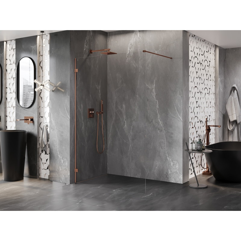 Mexen Lunar Walk-in lijeva staklena stijena za tuširanje 70 x 200 cm, prozirno 8 mm, ružičasto zlato - 830-070-000-60-00-L