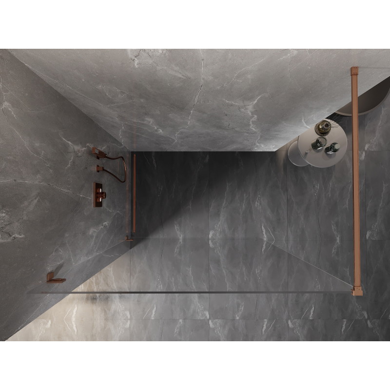 Mexen Lunar tuš stena Walk-in leva 90 x 200 cm, prozorna 8 mm, brušeni baker - 830-090-000-65-00-L