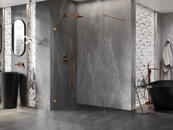 Mexen Lunar paroi de douche Walk-in gauche 140 x 200 cm, transparent 8 mm, cuivre brossé - 830-140-000-65-00-L