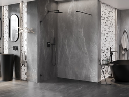 Mexen Lunar staklena tuš stijena Walk-in lijeva 90 x 200 cm, prozirna 8 mm, crna - 830-090-000-70-00-L