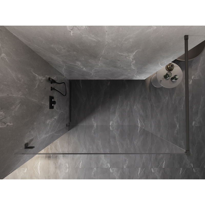 Mexen Lunar pared de ducha Walk-in izquierda 160 x 200 cm, transparente 8 mm, metal negro - 830-160-000-95-00-L