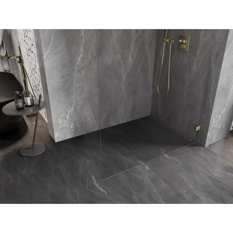 Mexen Lunar Duschvägg Walk-in höger 90 x 200 cm, transparent 8 mm, guld - 830-090-000-50-00-P