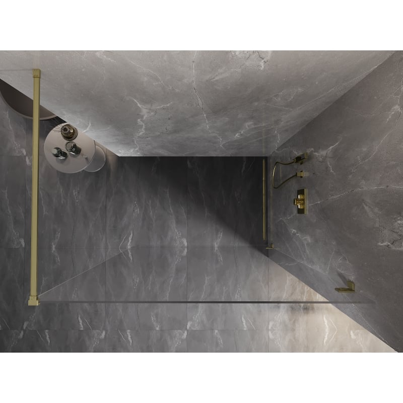 Mexen Lunar ścianka prysznicowa Walk-in prawa 70 x 200 cm, transparent 8 mm, złota szczotkowana - 830-070-000-55-00-P