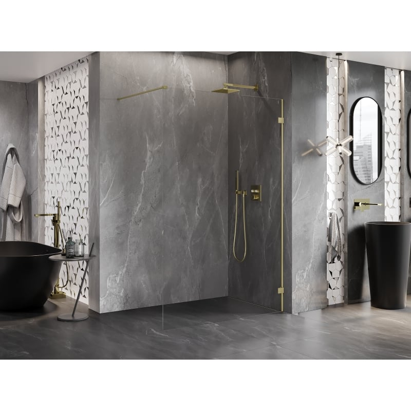 Mexen Lunar Duschwand Walk-in rechts 120 x 200 cm, transparent 8 mm, gebürstetes Gold - 830-120-000-55-00-P