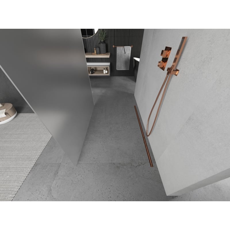 Mexen Kioto ścianka prysznicowa wolnostojąca 100 x 200 cm, szron 8 mm, różowe złoto - 800-100-002-60-30