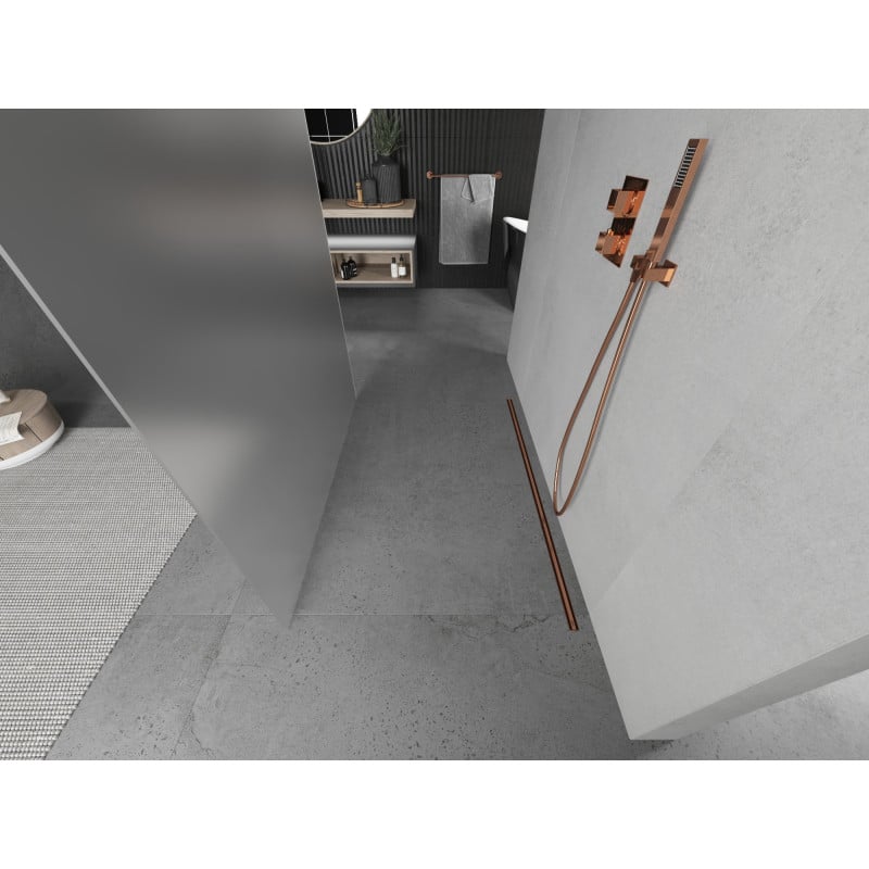 Mexen Kioto Vapaasti seisova suihkuseinä 110 x 200 cm, huurrettu 8 mm, ruusukulta - 800-110-002-60-30