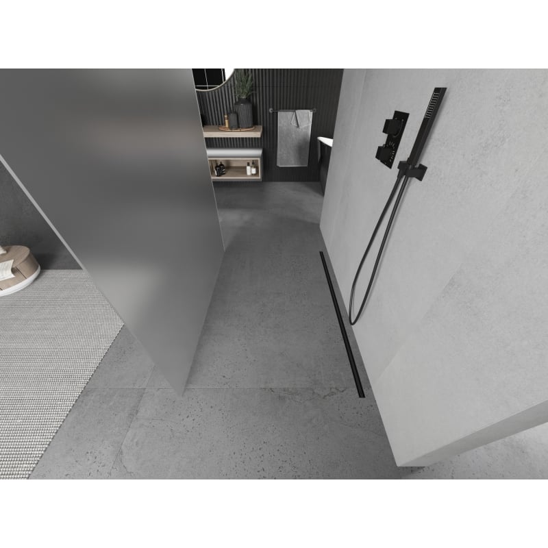 Mexen Kioto Free-standing shower wall 110 x 200 cm, frost 8 mm, black - 800-110-002-70-30