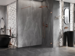 Mexen Lunar Duschwand Walk-in rechts 140 x 200 cm, transparent 8 mm, gebürstetes Kupfer - 830-140-000-65-00-P