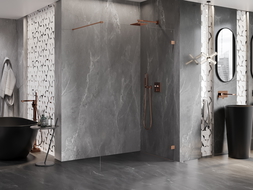 Mexen Lunar duša sienas Walk-in labā 150 x 200 cm, caurspīdīga 8 mm, matēta vara - 830-150-000-65-00-P