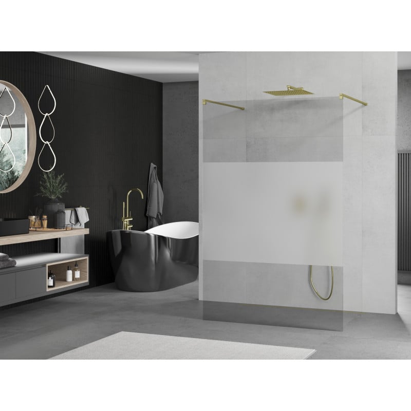 Mexen Kioto paroi de douche autoportante 110 x 200 cm, transparent/givré 8 mm, doré - 800-110-002-50-35